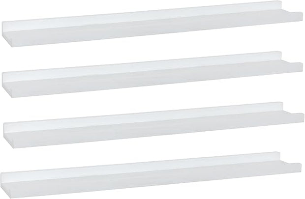 Long Floating Shelves 36 Inches Set of 4,Wood Picture Shelf for Wall with Ledge,Photo Frames Display Shelves Wall Mounted Rustic for Living Room Bedroom Kids Nursery,Home Decor (Rustic White)