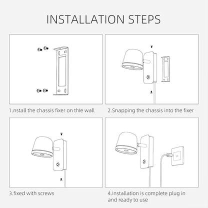 Aisilan Black Wall Sconce, 5W Dimmable Wall Sconces, Adjustable Angle Indoor Wall Lights with Plug in Cord, LED Wall Mounted Bedside Lamps for Living Room Stairway Hallway