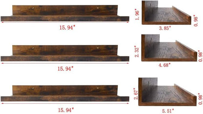 Giftgarden 16 Inch Floating Shelves ,Set of 3, Rustic Wall Mounted Picture Ledge Wooden Wall Shelf for Living Room Bedroom Kitchen Bathroom, 3 Different Sizes