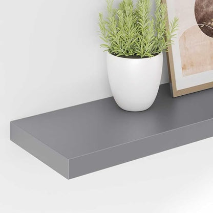 Set of 4 Grey Floating Wall Shelves, Honeycomb MDF and Metal Construction, 35.4x9.3x1.5 Inch, Modern Display Shelves for Home Organization and Decoration, Space-Saving