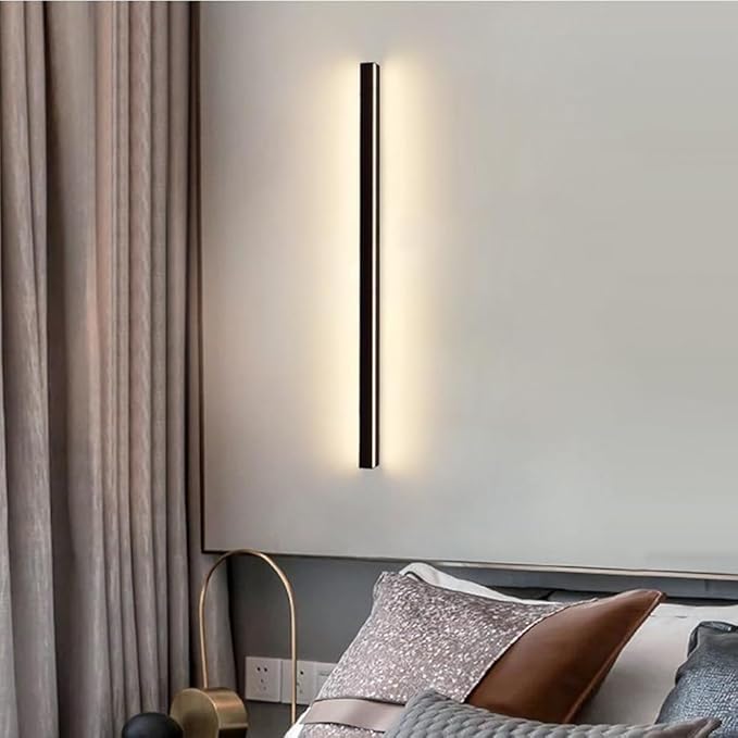 Modern LED Linear Wall Sconce - Black Minimalist Wall Mount Light Fixture for Bedroom, Hallway, Office, Living Room (3000K, 50cm)