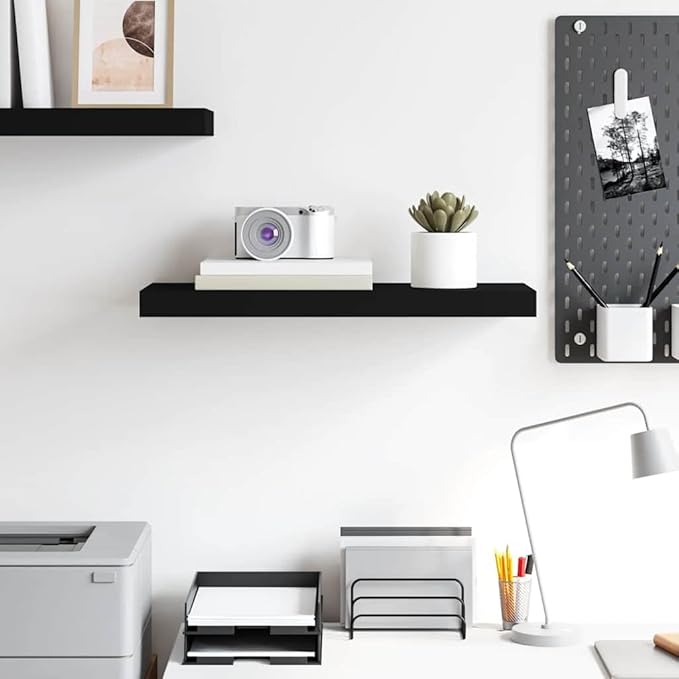 Black Honeycomb MDF Floating Wall Shelf 23.6 Inch, Modern Matte Black Metal Mounted Shelf for Living Room Office Decor, Space Saving Storage Solution, Durable Display