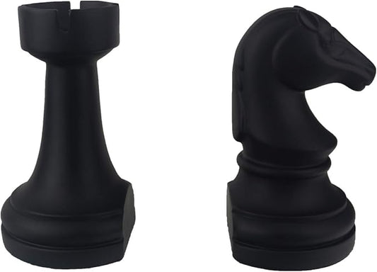 Decorative Chess Bookends for Shelves, Book Ends Decorative for Office Heavy Books, 7x7x4 inches, Black,1Pair/2Piece (Chess)