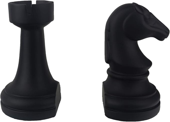 Decorative Chess Bookends for Shelves, Book Ends Decorative for Office Heavy Books, 7x7x4 inches, Black,1Pair/2Piece (Chess)