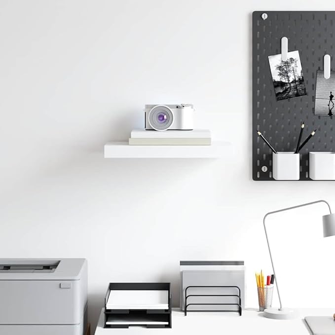 White Honeycomb Floating Wall Shelf with Invisible Mounting System, 15.7x9.1 Inches, Modern MDF and Metal Storage for Books and Decor