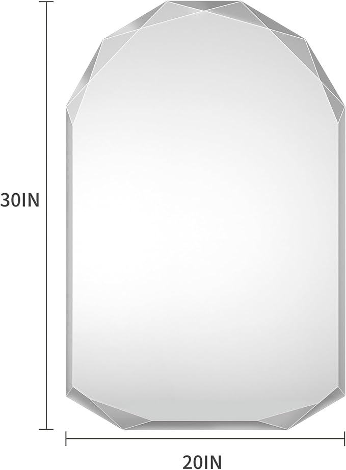 Suidia Bathroom Mirror, 20"x 30" Wall Mirror, Frameless Bathroom Mirror with Beveled Edge for Bedroom, Living Room, Entryway, Hallway, Arched Shape