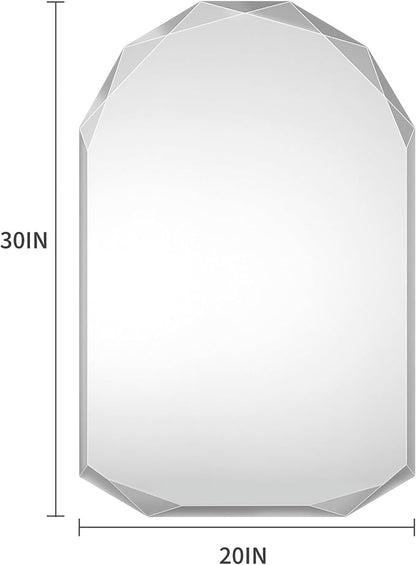 Suidia Bathroom Mirror, 20"x 30" Wall Mirror, Frameless Bathroom Mirror with Beveled Edge for Bedroom, Living Room, Entryway, Hallway, Arched Shape