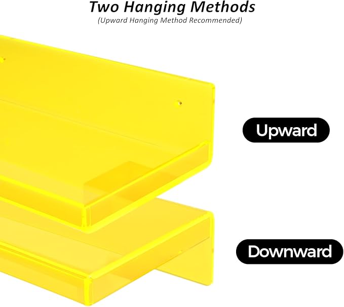 Floating Shelves for Wall Acrylic Wall Shelves for Bedroom Bathroom Living Room Kitchen 16.5X5.5'', Pack of 2, Neon Yellow