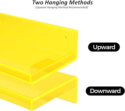 Floating Shelves for Wall Acrylic Wall Shelves for Bedroom Bathroom Living Room Kitchen 16.5X5.5'', Pack of 2, Neon Yellow