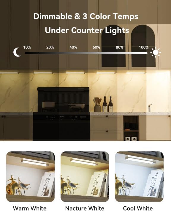 Under Cabinet Lights 8 Inch 3-Pack, Rechargeable Battery Operated Motion Sensor Light Indoor, Dimmable Closet Lights, Wireless Under Counter Lights for Kitchen, Stairs