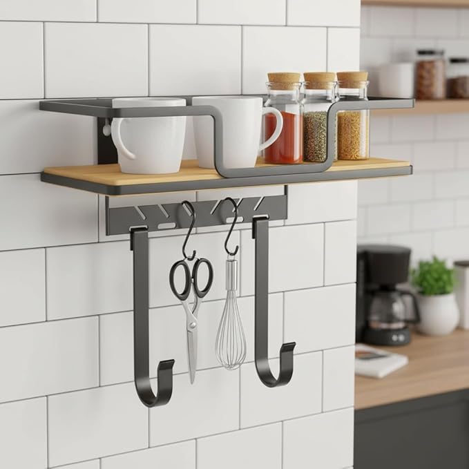 efluky Floating Shelves Wall Mounted, Metal Storage Rack for Wall Room Decor, Hanging Shelf for Bathroom, Bedroom, Living Room & Kitchen, Black