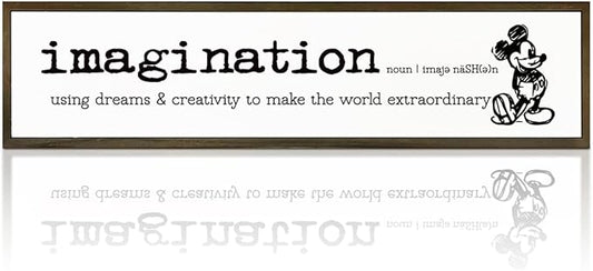Inspirational Wood Sign, Desk Decor Signs, Farmhouse Decor for Table Shelf, Motivational Wall Decoration for Home Bedroom Office Classroom, Hanging Framed Wood Signs, Imagination Signs