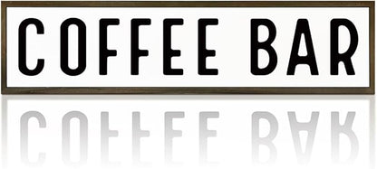 Coffee Bar Signs for Kitchen, Farmhouse Decor for Shelf, Rustic Wooden Wall Hanging Sign, Coffees Decoration for Cafe, Bar or Coffee Corner, Decorative Wooden Box Signs, 17.8x4x1.2 inches