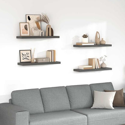 Set of 4 High Gloss Grey Floating Wall Shelves, Honeycomb MDF and Metal Standard, Modern Display Storage for Books and Decor