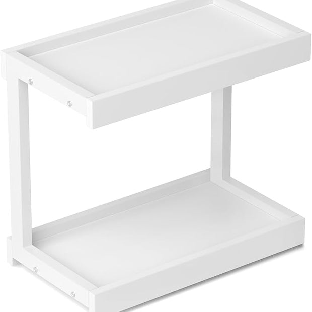 MARTY 2 Tier 15.75"x8.9" Large Countertop Shelf Organizer Spice Rack, Coffee Station Organizer for Mugs Cups, Wooden Shelf Desktop Storage Organizer for Kitchen Bathroom Home Office (White)