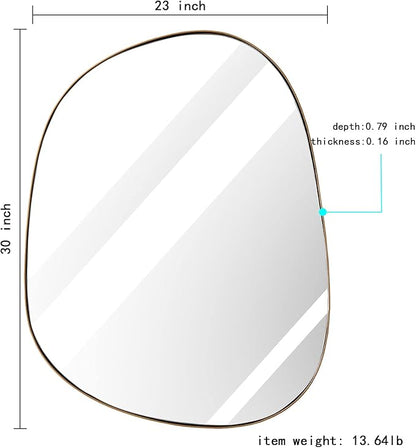 Asymmetrical Mirror for Wall Decor 23"*30", Modern Brass Framed Wall Mirror for Living Room Bathroom Bedroom Entryway ELE-STOU-0064G
