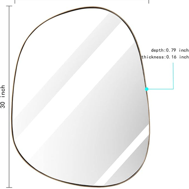 Asymmetrical Mirror for Wall Decor 23"*30", Modern Brass Framed Wall Mirror for Living Room Bathroom Bedroom Entryway ELE-STOU-0064G