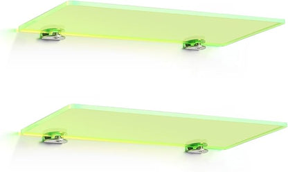 iobiotio 12 inch Floating Shelves, Coloful Wall Shelves for Bedroom Living Room Home Decoration, Bathroom Shelves Storage, 12 inch, 2 Pcs, Neon Clear Green