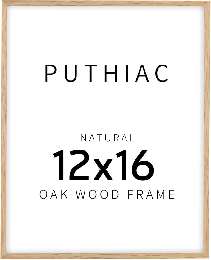 puthiac 12x16 Solid Oak Wood Picture Frame, Fits 8x12 with Mat or 12x16 Without Mat, Wall Display Only, Vertical or Horizontal, Plexi Front, 1 Pack, Natural Oak