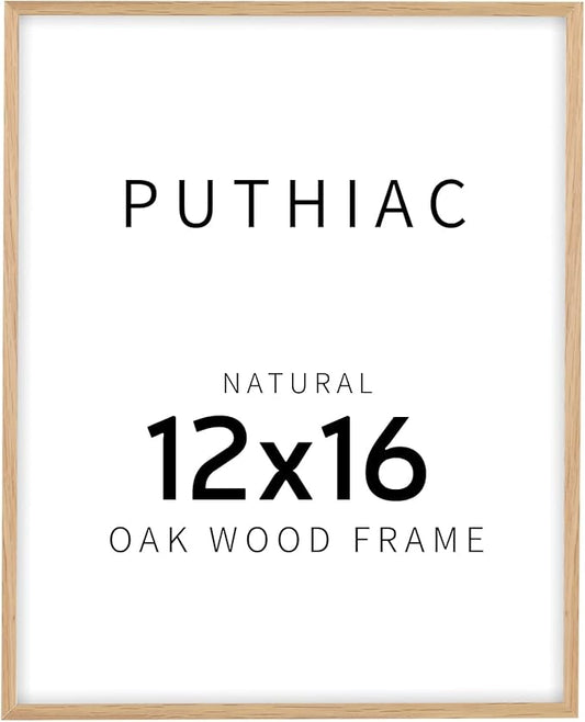 puthiac 12x16 Solid Oak Wood Picture Frame, Fits 8x12 with Mat or 12x16 Without Mat, Wall Display Only, Vertical or Horizontal, Plexi Front, 1 Pack, Natural Oak