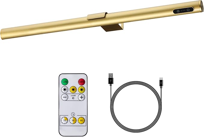 Wireless Picture Light Battery Operated,19.7" Rechargeable Painting Light with Remote Control, Metal Art Display Lamp,3 Modes,Dimmable Dartboard Light with Timer for Dartboard Gallery