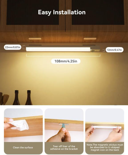 Under Cabinet Lights 4-Inch 12-Pack, USB Rechargeable Motion Sensor Light Indoor 3 Colors, Dimmable Closet Lights Battery Operated, Wireless Under Counter Lights for Kitchen, Shelf