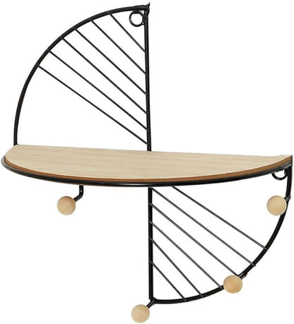 JOSON Bedroom Half Round Wall Mounted Floating Shelf for Bedroom, Living Room, Office Metal Geometric Hanging Shelf (Black)