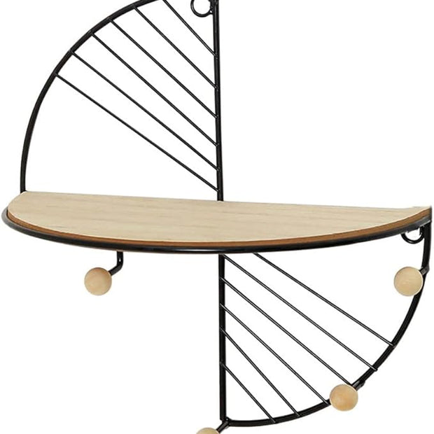 JOSON Bedroom Half Round Wall Mounted Floating Shelf for Bedroom, Living Room, Office Metal Geometric Hanging Shelf (Black)
