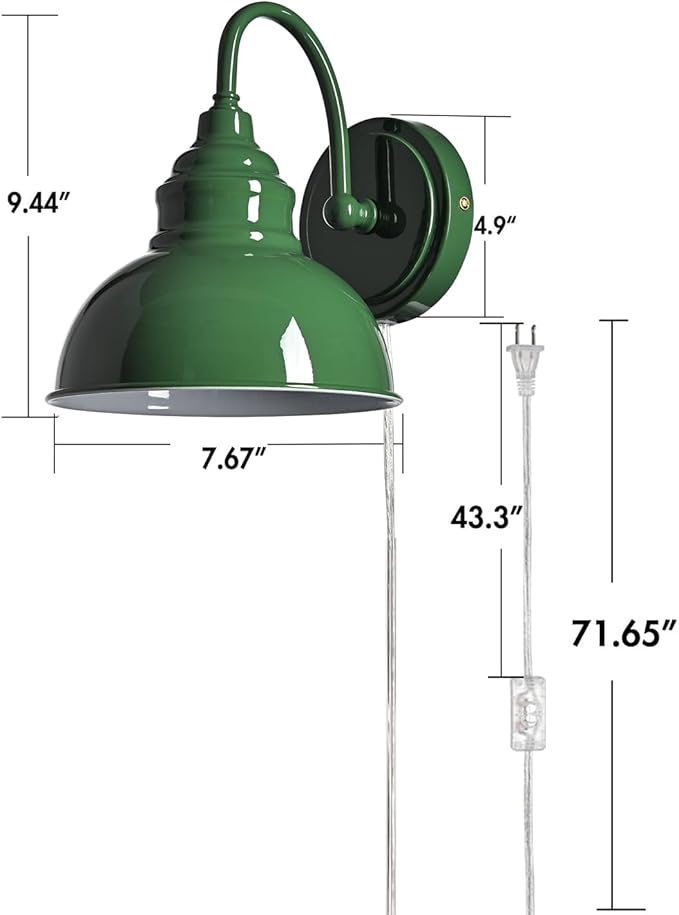 Plug-in Wall Sconce with On-Off Switch Modern Gooseneck Mini Green Wall Light for Bedroom Hallway Living Room Dining Room