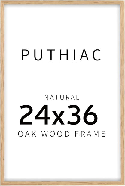 puthiac 24x36 Solid Oak Wood Picture Frame, 24 x 36 Poster Frames for Wall, Vertical or Horizontal, Plexi Front, 1 Pack, Natural Oak