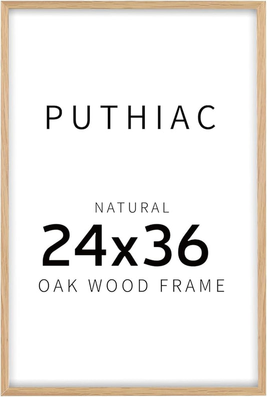 puthiac 24x36 Solid Oak Wood Picture Frame, 24 x 36 Poster Frames for Wall, Vertical or Horizontal, Plexi Front, 1 Pack, Natural Oak
