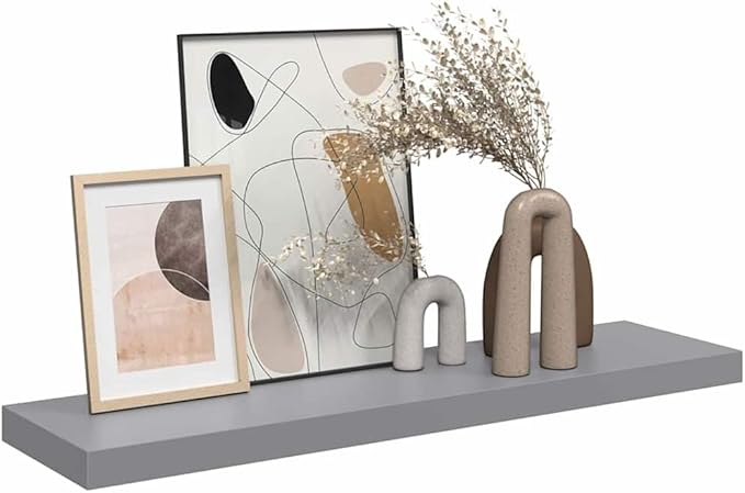 Gray Honeycomb Floating Wall Shelf 35.4x9.3x1.5 Inches, Modern MDF and Metal Shelf with Invisible Mounting, Durable Storage for Books and Decor