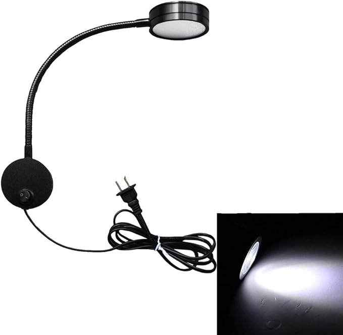 Youngine 5W Plug Wired Flexible Gooseneck Wall Sconce Reading Lamp Art Works Show Accent Light Wall Mount Spot Lamp Fixture with On/off Switch (Round Black-Cool White)