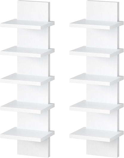 HOOBRO 5 Tier Wall Shelf Unit, 2 Pack Floating Shelves Wall Mounted, Wall Mount Vertical Shelving, Floating Storage Rack, Organizer Tall Tower Design for Livingroom, Bedroom, Kitchen, White WT18BJP201
