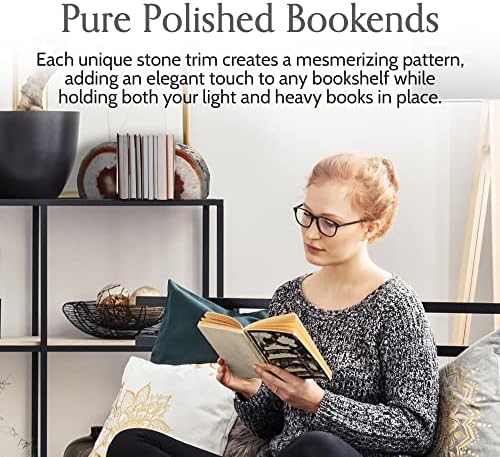 Nature's Decorations Brown Agate Bookends – A+ Grade Geode Heavy Duty Decorative Stone Crystal Book Ends for Shelves & Bookcases, Natural Polished Bookshelf Decor, 1 Pair 6-8Lbs