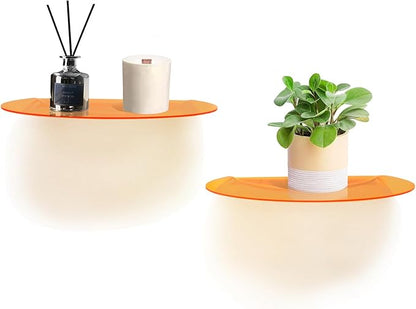 SetGame 2-Pack Acrylic Small Wall Shelves Wall Decor Wall Mounted, 12" Floating Wall Ledge Shelf, Acrylic Shelves for for Action Figures Display, Room Décor, Space Saving, Items Organizer, Orange