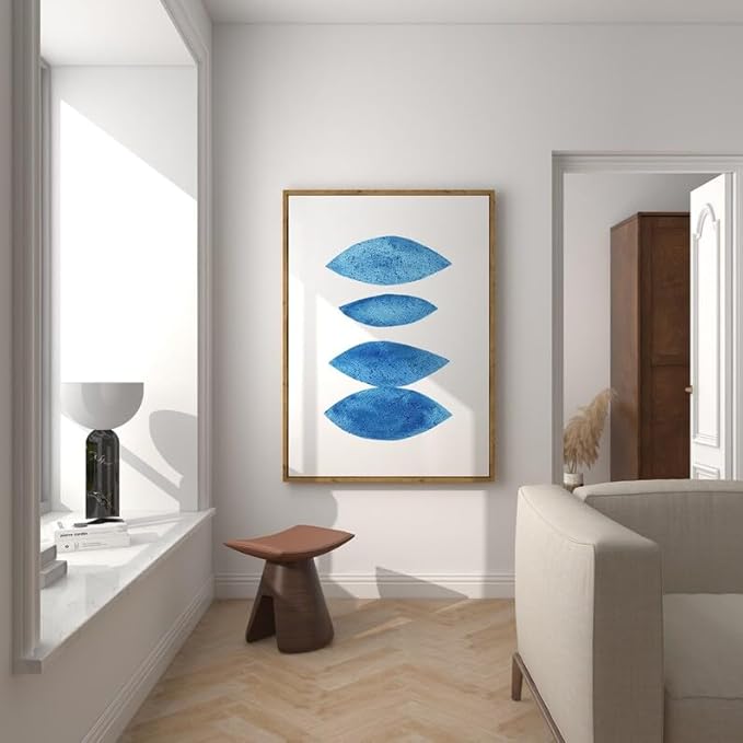 Nationcog Modern Blue Watercolor Organic Leaves Art Print, Minimalist Mid-Century Poster, Large Contemporary Wall Decor for Home, Abstract Handmade Gift Idea (Unframed) (11x14)