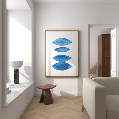 Nationcog Modern Blue Watercolor Organic Leaves Art Print, Minimalist Mid-Century Poster, Large Contemporary Wall Decor for Home, Abstract Handmade Gift Idea (Unframed) (27x40)