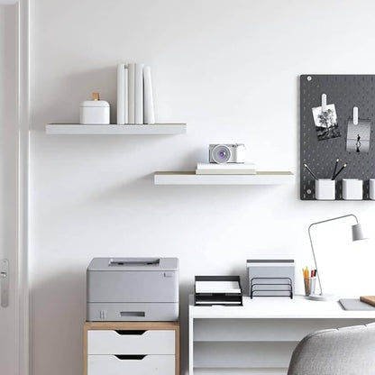Floating Wall Shelf Set of 2 Oak White Honeycomb MDF Modern Display Storage 23.6x9.3x1.5 in for Living Room Office Space