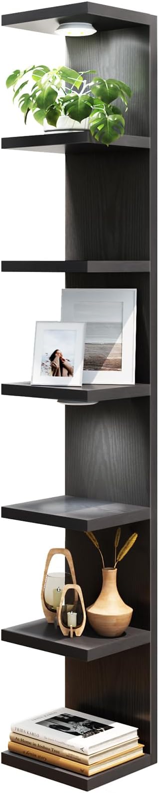 Fixwal 7 Tier Wall Mounted Shelf Unit Black Floating Shelves with LED Lights Lack Wall Shelf for Home Decor Organizer Display
