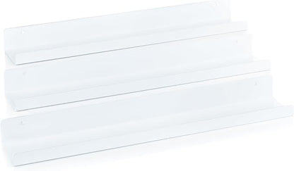 Vinyl Record Shelf - 3 Metal Display Shelves - Wall Mount Now-Playing Vinyl Shelves - an Album Record Holder That Doubles as a Picture Ledge - Fits All Records (White)