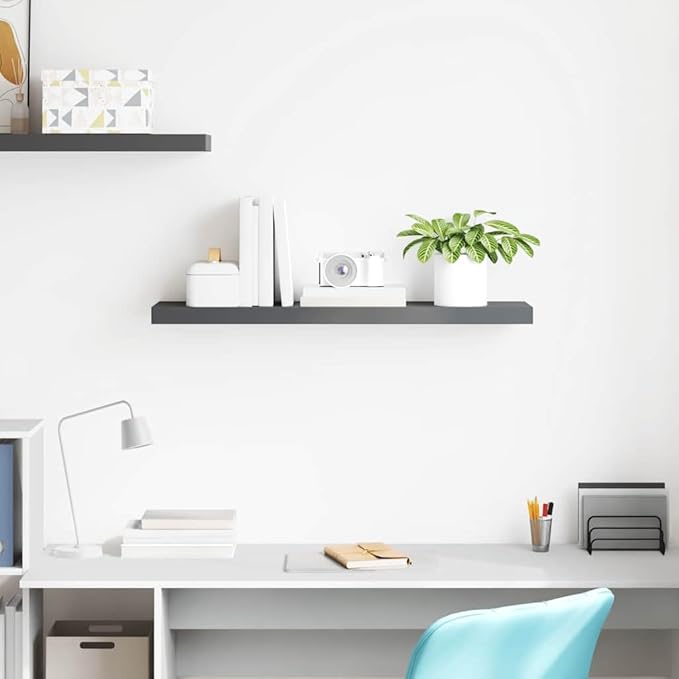 High Gloss Grey Honeycomb MDF Floating Wall Shelf 35.4 in x 9.3 in x 1.5 in, Modern Storage and Display Unit for Home Office Decor, Durable Engineered Board with Sleek Design