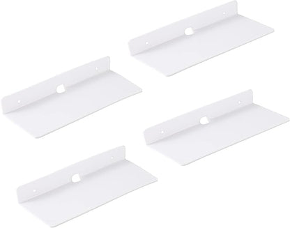 IEEK 9 Inch Acrylic Floating Shelves Set of 4,Small Wall Display Shelf for Bluetooth Speakers/Security Cameras/Nintendo Switch/Action Figures,Damage-Free Wall Shelves Stick-On Shelf,White