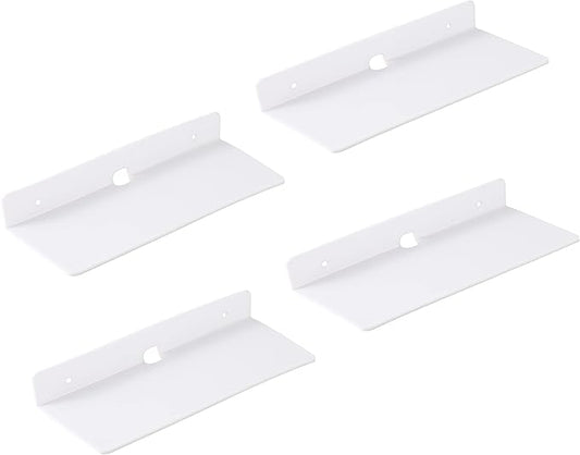 IEEK 9 Inch Acrylic Floating Shelves Set of 4,Small Wall Display Shelf for Bluetooth Speakers/Security Cameras/Nintendo Switch/Action Figures,Damage-Free Wall Shelves Stick-On Shelf,White