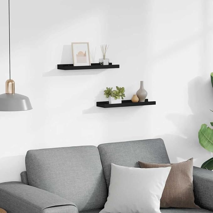 Black Frame Ledge Shelf Set of 2, Modern U-Shaped Floating Shelves for Picture Frames and Decor, Wall Mounted Display Unit with Sleek Finish, Durable MDF Build, 15.7 x 3.5 x