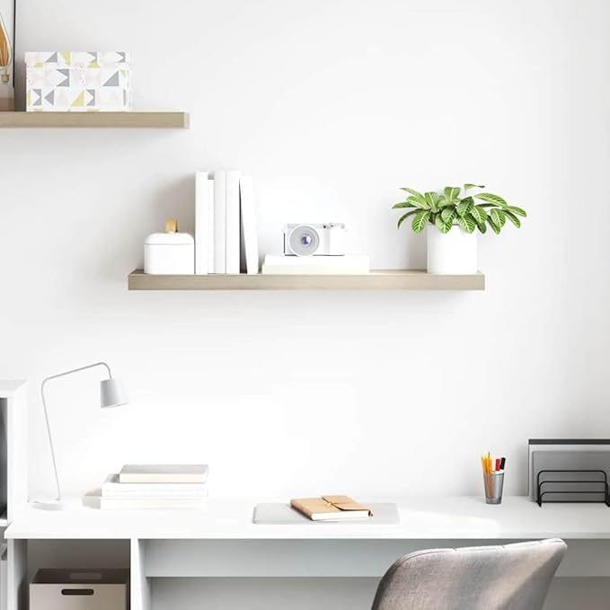 Oak Honeycomb MDF Floating Wall Shelf with Metal Standard Mounting, 35.4 Inch Long Modern Storage for Books and Decor, Easy Installation and Maintenance, Versatile Indoor
