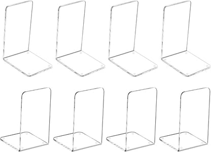 MerryNine 8 Pcs Plastic Acrylic Bookends, Clear Acrylic Non Skid Book Ends Organizer Bookshelf Decor Decorative Bedroom Library Office School Supplies Stationery Gift (7.08"x4.72"_4 Pairs)