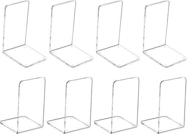 MerryNine 8 Pcs Plastic Acrylic Bookends, Clear Acrylic Non Skid Book Ends Organizer Bookshelf Decor Decorative Bedroom Library Office School Supplies Stationery Gift (7.08"x4.72"_4 Pairs)