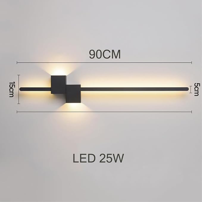 36-Inch LED Linear Wall Sconce, Hardwired Black Wall Light Fixture, Nordic Minimalist White and Gold Finish for Bedroom, Kitchen, Bedside