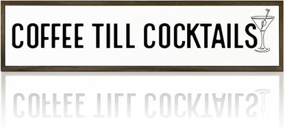 Coffee Decor Signs, Rustic Home Decors for Kitchen Bar, Cafe Decor, Housewarming Party Gift, Decorative Wooden Hanging Sign, Coffee Until Cocktails Sign, 17.8x4x1.2 inches
